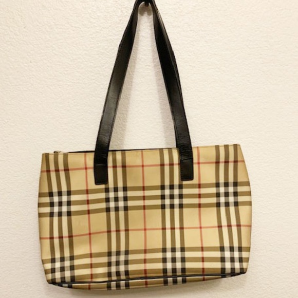 Burberry Handbags - Burberry Nova Check Plaid Canvas Leather Tote Bag